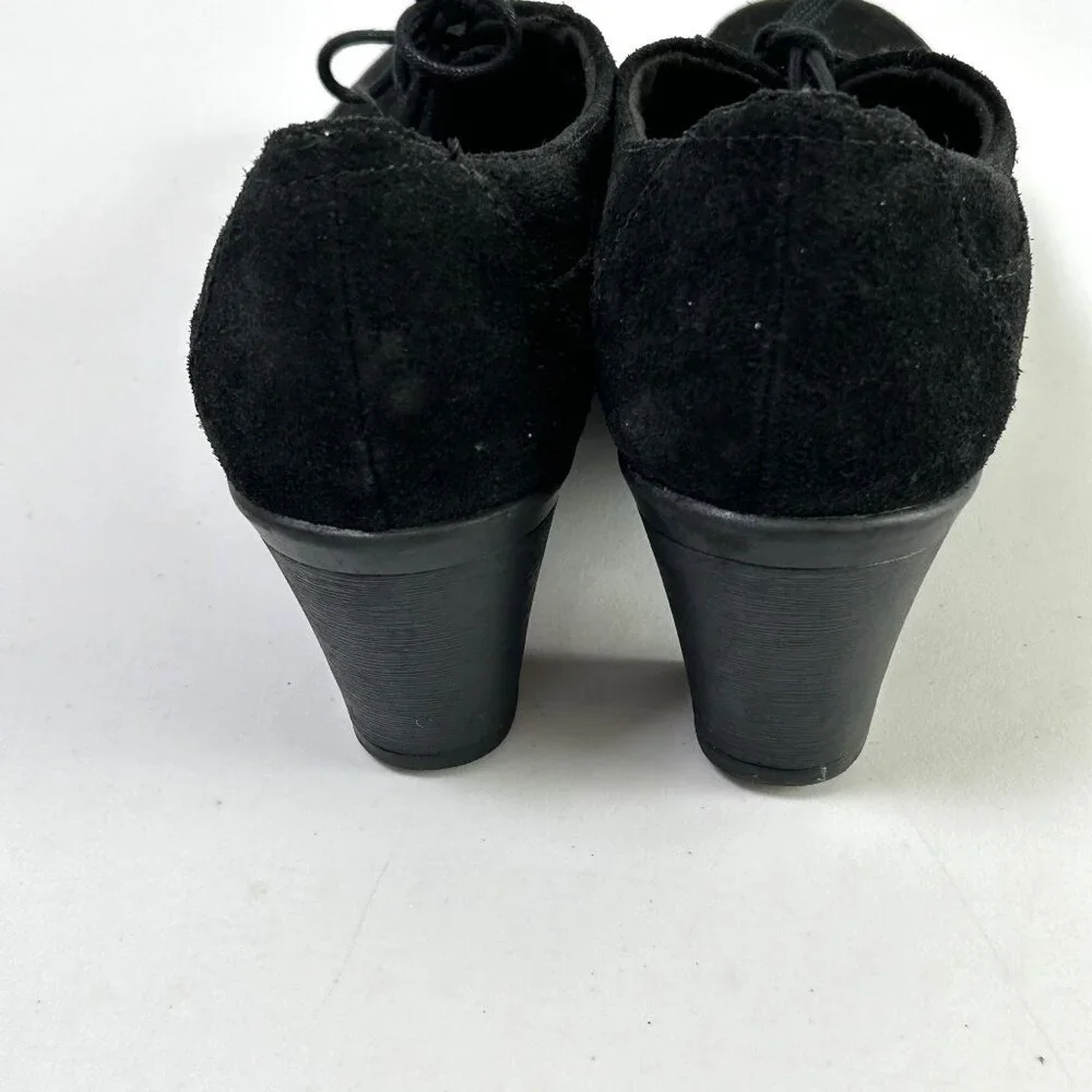 Clarks Bendables Heeled Loafers Size 10 M Black Suede‎ Leather Tie Witch 80892
